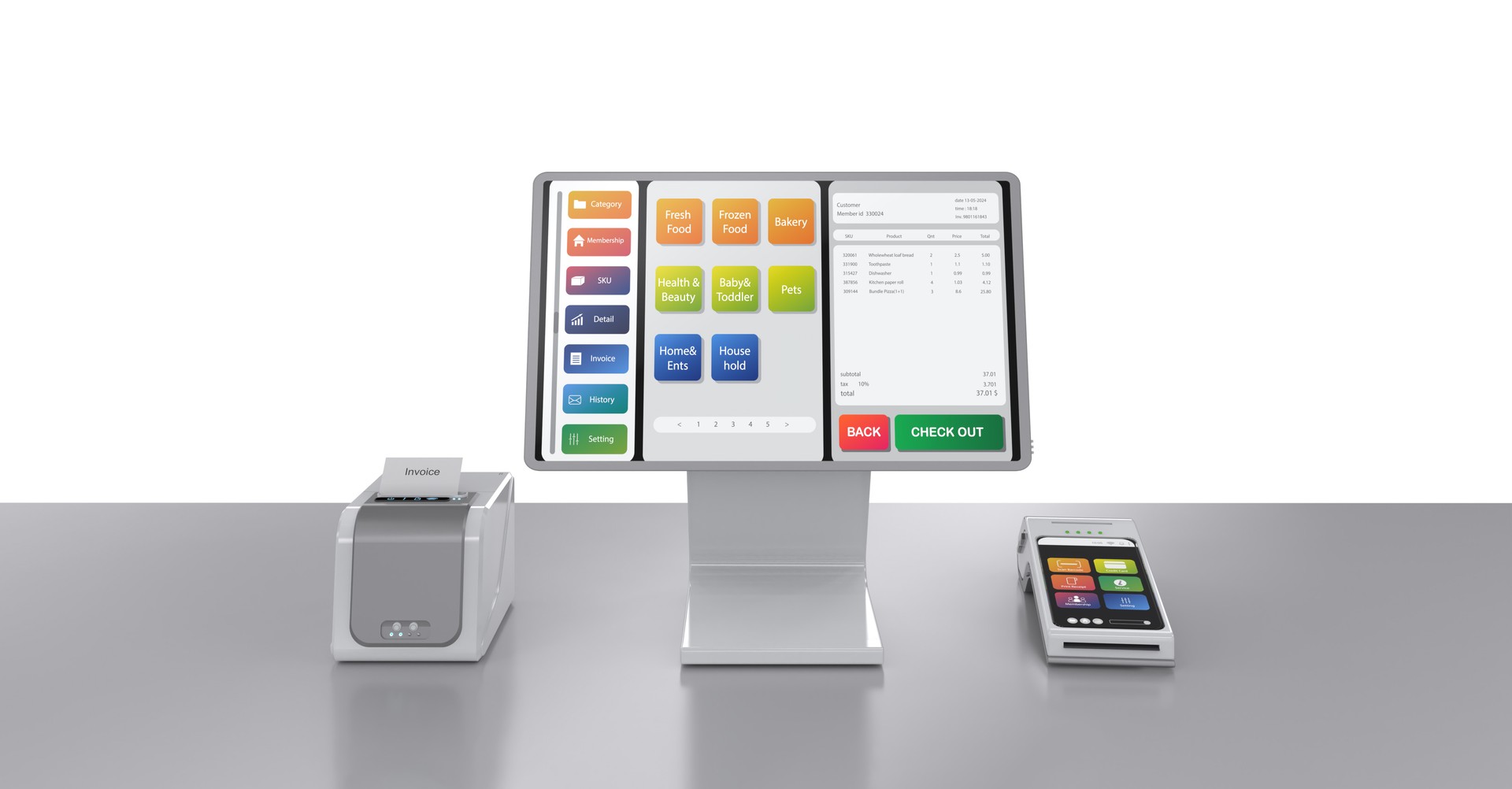 Point of sale system or cash register machine on desk